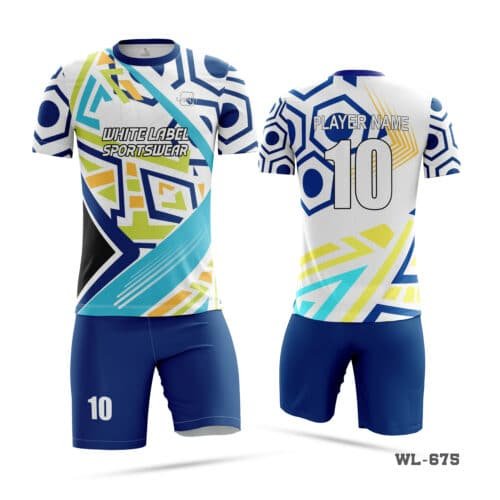 High Quality Navy Blue White Football Kits with Logo-WL-675 - Image 3