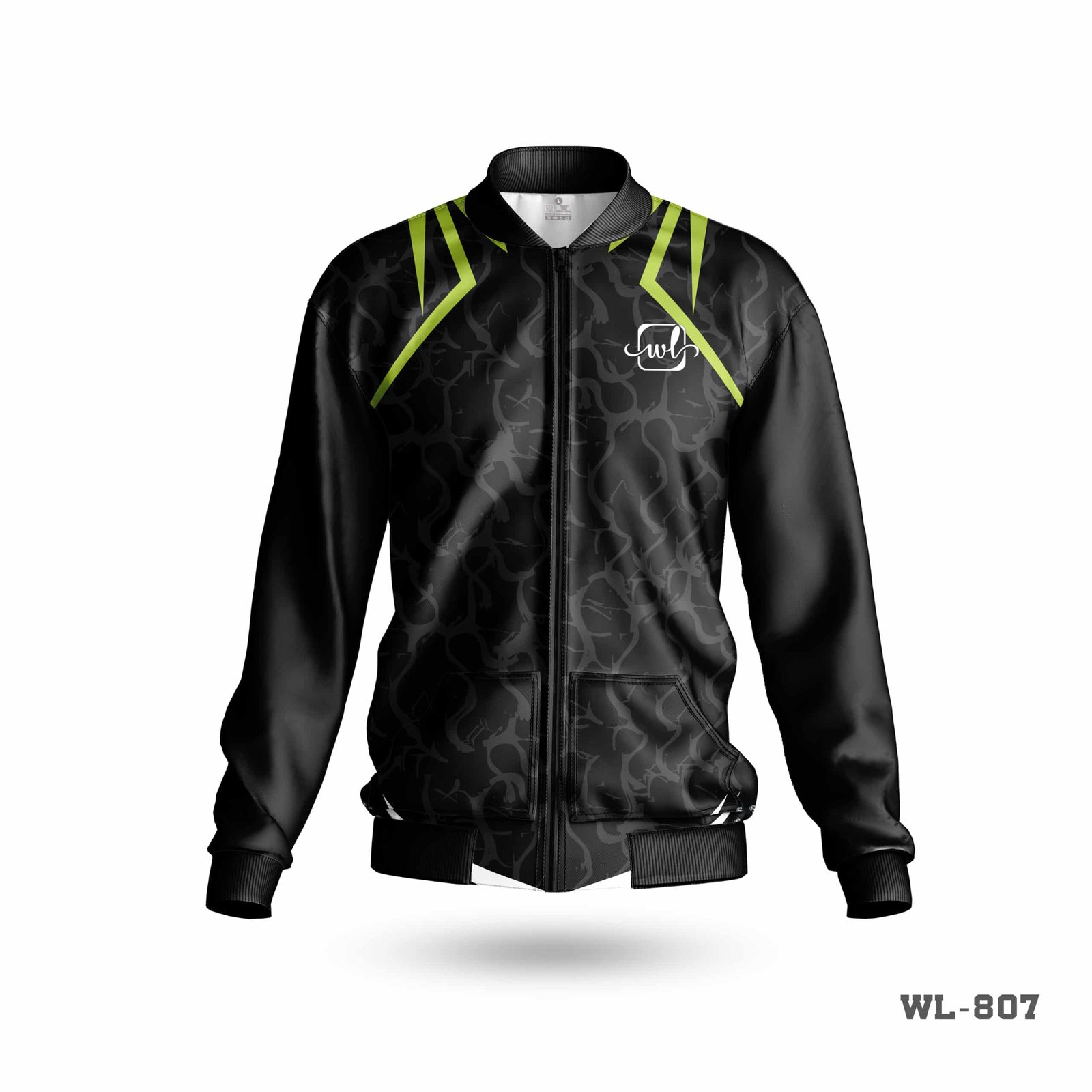 Black Winter Jacket with Sublimation Print-WL-807 3 Black Winter Jacket; Black Winter Jacket with Logo; Black Winter Jacket with Customized Logo; Black Winter Jacket with Sublimation Printed; Black Winter Jacket with All Over Printed;