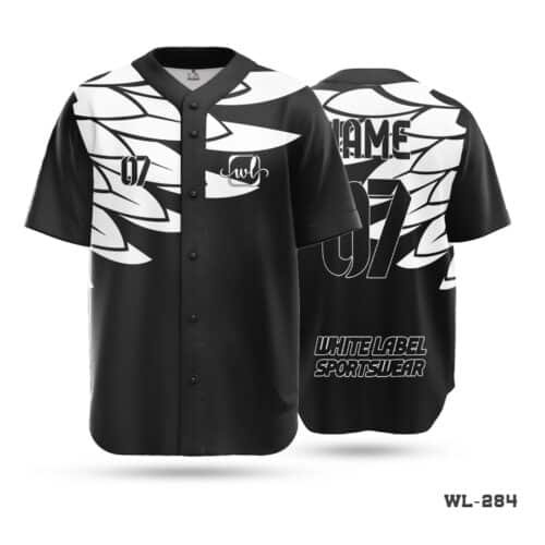 Black and White Jersey Baseball Kit Maker in UK; Half Sleeve Printed Black and Red Baseball Jersey-WL-171; Half Sleeve Black and Purple Baseball Jersey-WL-283; Half Sleeve Personalized Blank Baseball Jerseys-WL-208; Black and Blue Baseball Jersey Maker in UK; Sublimation Print Custom Baseball Uniform Jerseys-WL-195; Half Sleeve Team Baseball Jersey White Black Kit-WL-279; Personalized Design Team Authentic Baseball Jerseys-WL-219;