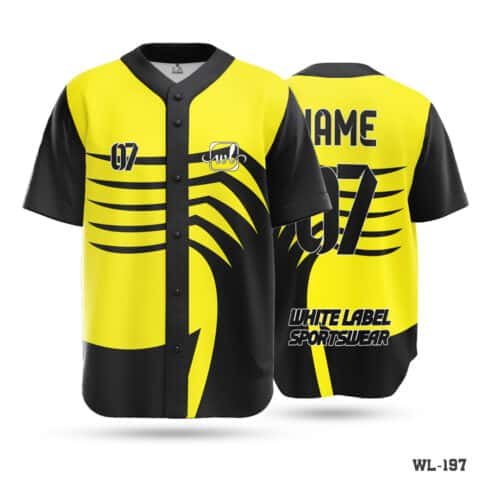 Black and Yellow Baseball Jersey Maker in UK; Half Sleeve Black and White Jersey Baseball Kit-WL-284; Half Sleeve Printed Black and Red Baseball Jersey-WL-171; Half Sleeve Black and Purple Baseball Jersey-WL-283; Half Sleeve Personalized Blank Baseball Jerseys-WL-208; Sublimation Print Custom Baseball Uniform Jerseys-WL-195; Premium Design Baseball New Jersey with Logo-WL-179; Half Sleeve Team Baseball Jersey White Black Kit-WL-279;