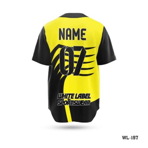 Black and Yellow Baseball Jersey Seller in UK; Half Sleeve Black and White Jersey Baseball Kit-WL-284; Half Sleeve Printed Black and Red Baseball Jersey-WL-171; Half Sleeve Black and Purple Baseball Jersey-WL-283; Half Sleeve Personalized Blank Baseball Jerseys-WL-208; Black and Blue Baseball Jersey Maker in UK; Sublimation Print Custom Baseball Uniform Jerseys-WL-195; Half Sleeve Team Baseball Jersey White Black Kit-WL-279;