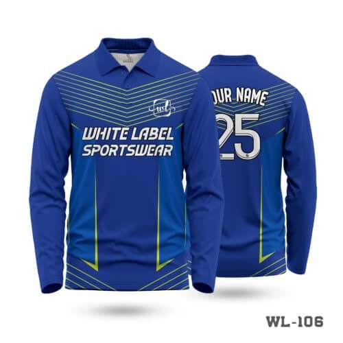 Cool Cricket Jersey Maker in UK; Cheap Cricket Jersey Seller in UK; Printed Polyester Polo Blue Cricket Jersey Design Kit-WL-109; Red Black Cricket Jersey Maker in UK; Black and Yellow Cricket Jersey Maker in UK; Full Sleeve Polo Best Jersey in Cricket Apparel-WL-102; Full Sleeve Best Jersey Design for Cricket Kit-WL-101; White Cricket Jersey Seller in UK; Stylish Cricket Jersey Design with Name Number; Jersey for Cricket Team Maker in UK; Personalized Jersey Design Cricket Kit Seller in UK; Cricket Jerseys UK Kit with Name Number; stylish cricket jersey design; black and yellow cricket jersey; blue cricket jersey; cool cricket jersey;