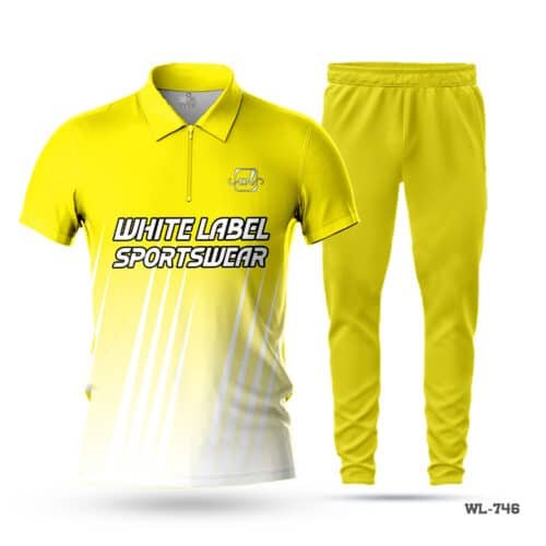 cricket kit; All Over Printed Cricket Uniform; Unique Design Cricket Uniform; Custom Made Polo Yellow White Cricket Uniform-WL-746; Unique Design Cricket Uniform for Man; with; cricket kits; full cricket kit; adult cricket kit; cricket full kit; custom cricket kit; youth cricket kit; custom cricket uniforms;