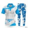 Half Sleeve Customized White Blue Cricket Uniforms-WL-701; cricket kit; All Over Printed Cricket Uniform; Unique Design Cricket Uniform; Unique Design Cricket Uniform for Man; with; Logo; cricket kits; custom cricket kit; youth cricket kit; custom cricket uniforms;