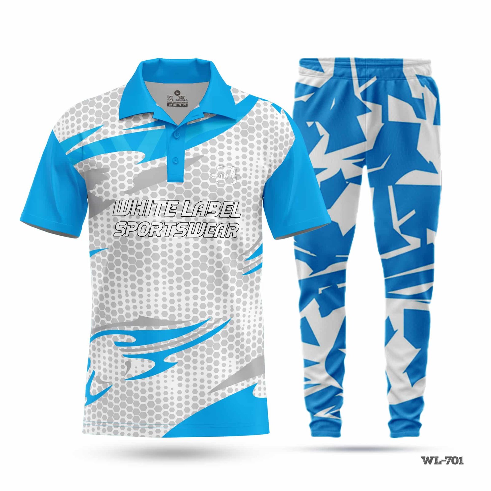 Half Sleeve Customized White Blue Cricket Uniforms-WL-701 3 Half Sleeve Customized White Blue Cricket Uniforms-WL-701; cricket kit; All Over Printed Cricket Uniform; Unique Design Cricket Uniform; Unique Design Cricket Uniform for Man; with; Logo; cricket kits; custom cricket kit; youth cricket kit; custom cricket uniforms;