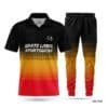 Half Sleeve Zipper Polo Black Red Cricket Uniforms-WL-702; cricket kit; All Over Printed Cricket Uniform; Unique Design Cricket Uniform; with; Logo; cricket kits; kits for cricket; adult cricket kit; cricket full kit; custom cricket kit; youth cricket kit; custom cricket uniforms;