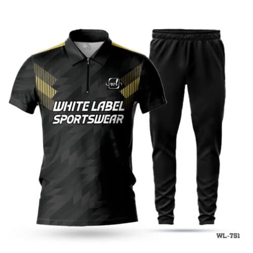 Half Sleeve Zipper Polo Black Yellow Cricket Uniform-WL-751; cricket kit; All Over Printed Cricket Uniform; Unique Design Cricket Uniform; Unique Design Cricket Uniform for Man; with; Logo; kits for cricket; full cricket kit; cricket full kit; custom cricket kit; youth cricket kit; custom cricket uniforms;