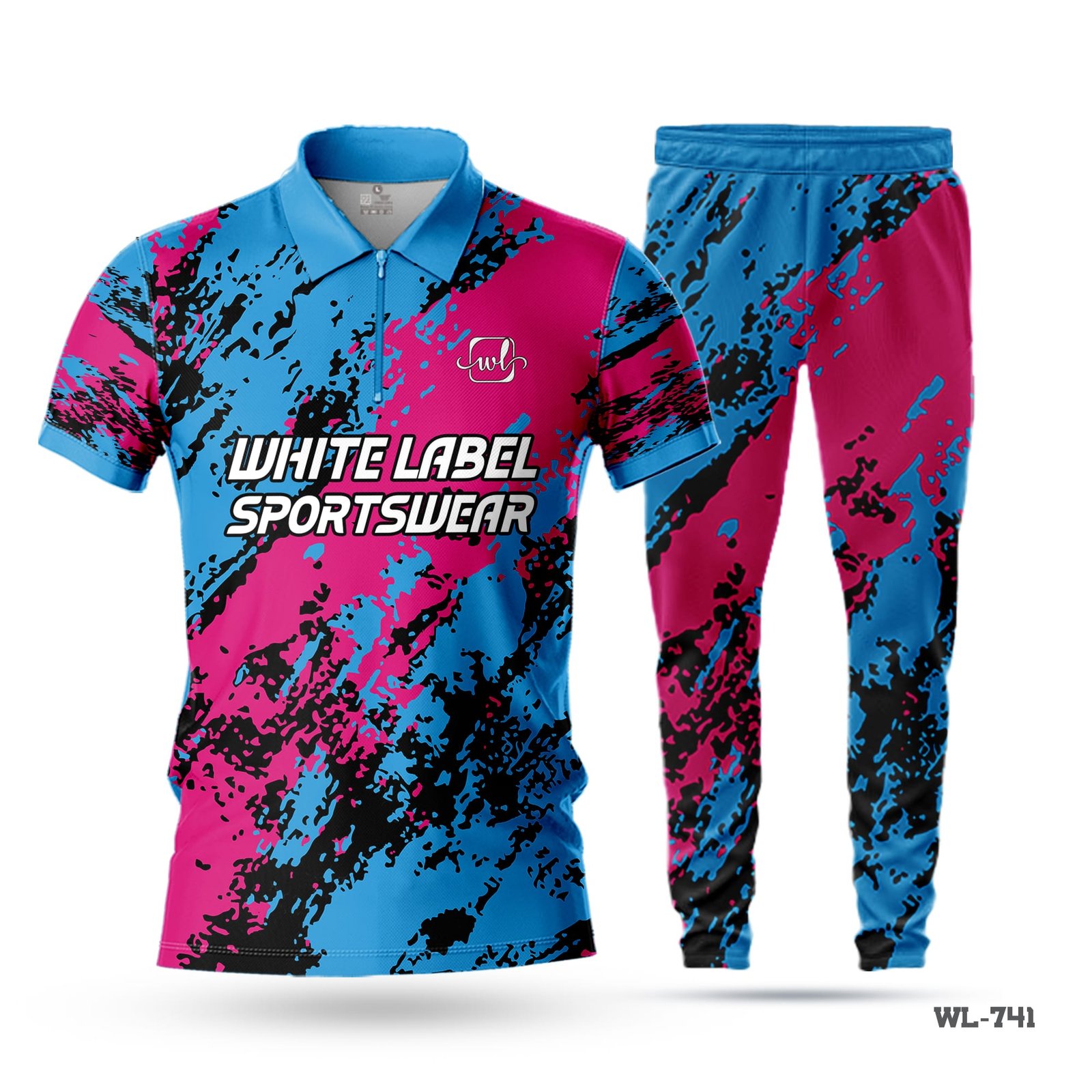 Half Sleeve Zipper Polo Blue Pink Cricket Uniform-WL-741 3 Half Sleeve Zipper Polo Blue Pink Cricket Uniform-WL-741; cricket kit; All Over Printed Cricket Uniform; Unique Design Cricket Uniform; Unique Design Cricket Uniform for Man; with; Logo; cricket kits; adult cricket kit; custom cricket kit; youth cricket kit; custom cricket uniforms;