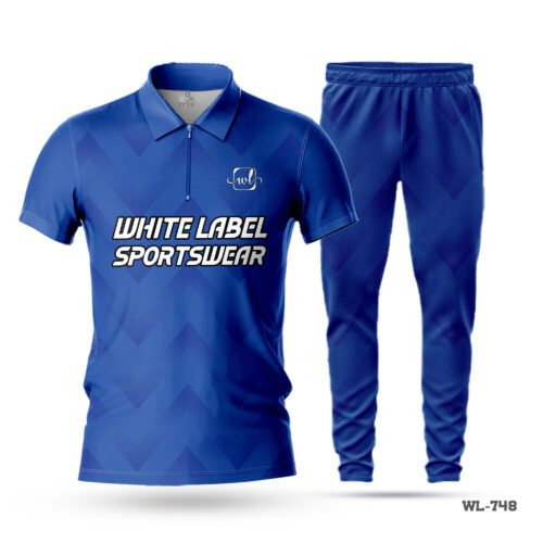 Half Sleeve Zipper Polo Royal Blue Cricket Uniform-WL-748; cricket kit; All Over Printed Cricket Uniform; Unique Design Cricket Uniform; Unique Design Cricket Uniform for Man; with; Logo; kits for cricket; full cricket kit; cricket full kit; custom cricket kit; youth cricket kit; custom cricket uniforms;