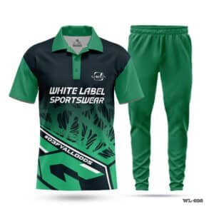 Sublimation Printed Polo Black Green Cricket Uniform-WL-698; cricket kit; All Over Printed Cricket Uniform; Unique Design Cricket Uniform; with; Logo; kits for cricket; full cricket kit; adult cricket kit; cricket full kit; custom cricket kit; youth cricket kit; custom cricket uniforms;