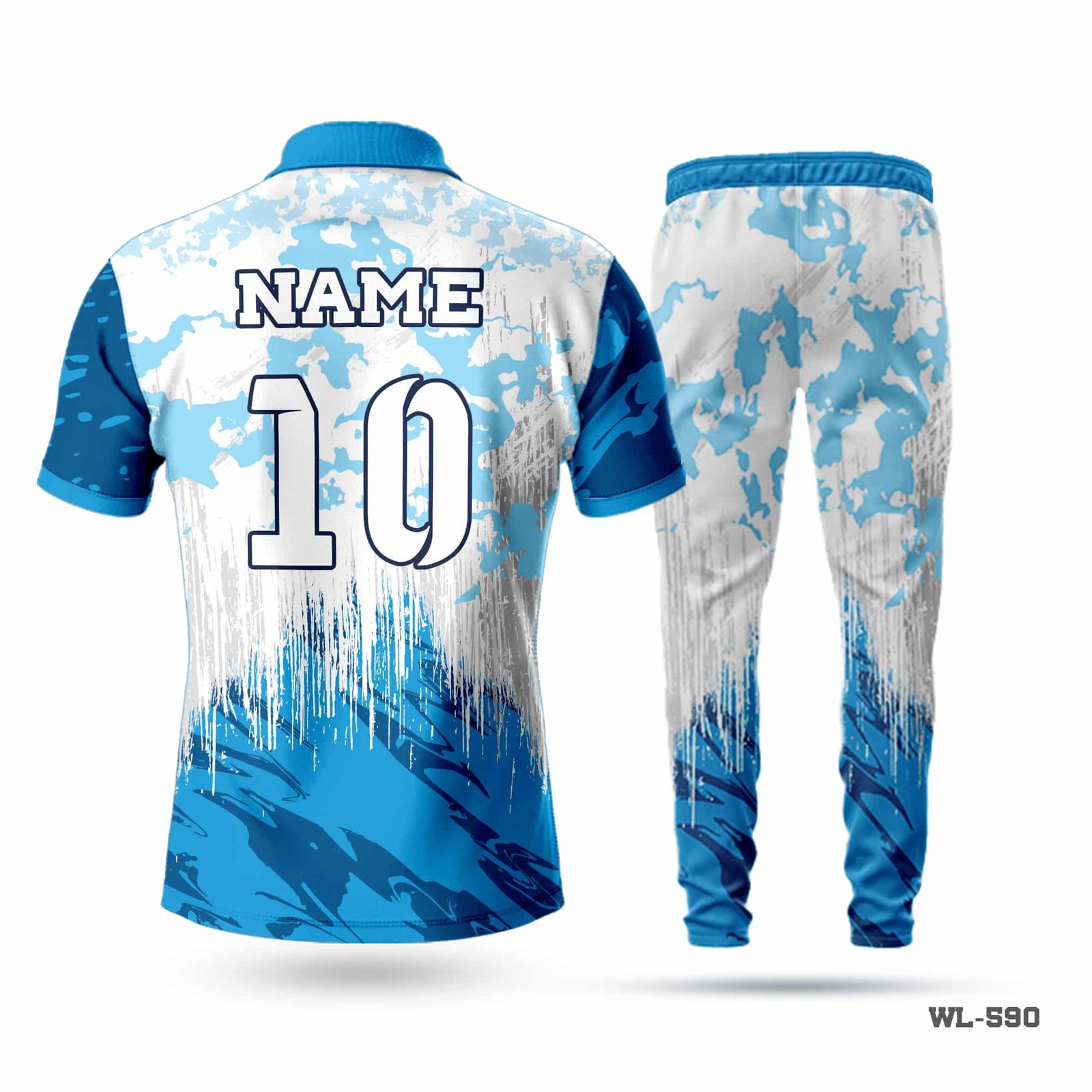 Half Sleeve Premium Polo White Blue Cricket Uniform-WL-590 4 White Blue Cricket Uniform Seller in UK; cricket kit; All Over Printed Cricket Uniform; Unique Design Cricket Uniform; Unique Design Cricket Uniform for Man; with; kits for cricket; full cricket kit; adult cricket kit; custom cricket kit; youth cricket kit; custom cricket uniforms;