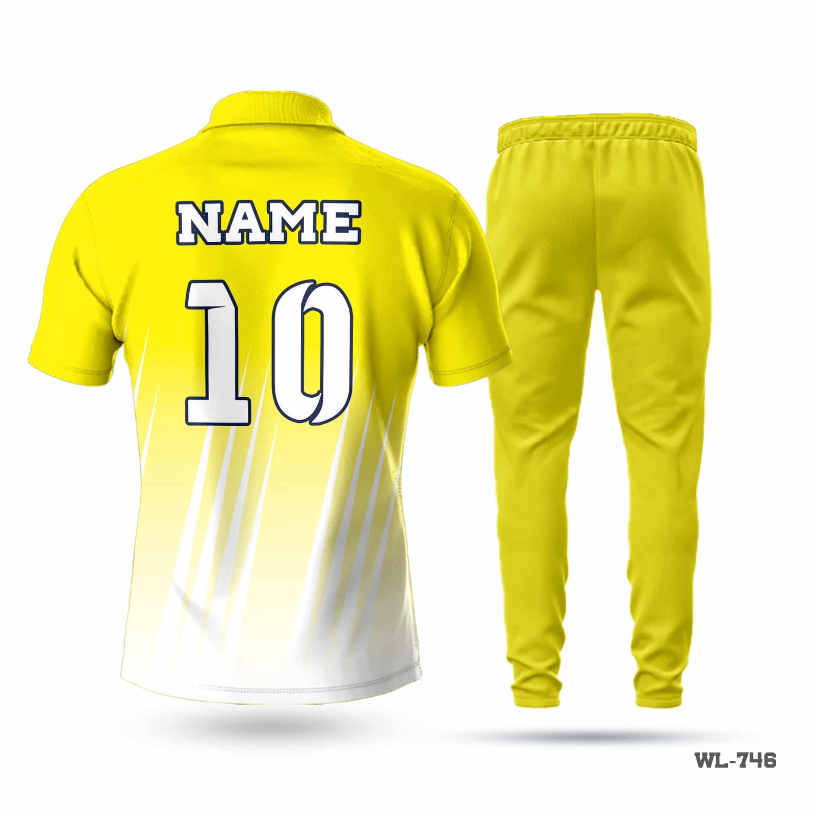 Custom Made Polo Yellow White Cricket Uniform-WL-746 4 Yellow White Cricket Uniform Seller in UK; cricket kit; All Over Printed Cricket Uniform; Unique Design Cricket Uniform; Unique Design Cricket Uniform for Man; with; Logo; cricket kits; adult cricket kit; cricket full kit; custom cricket kit; youth cricket kit; custom cricket uniforms;